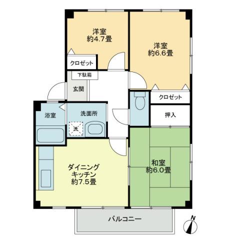 フォブールソレイユ(3DK/2階)の間取り写真