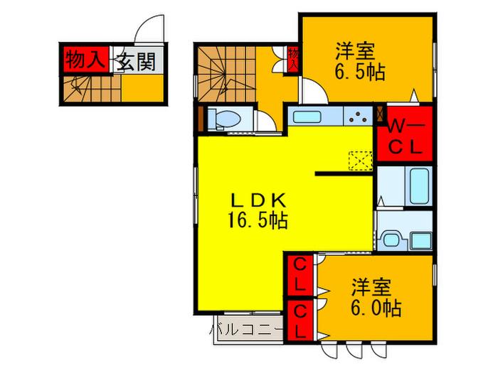 トロワ額田(2LDK/2階)の間取り写真