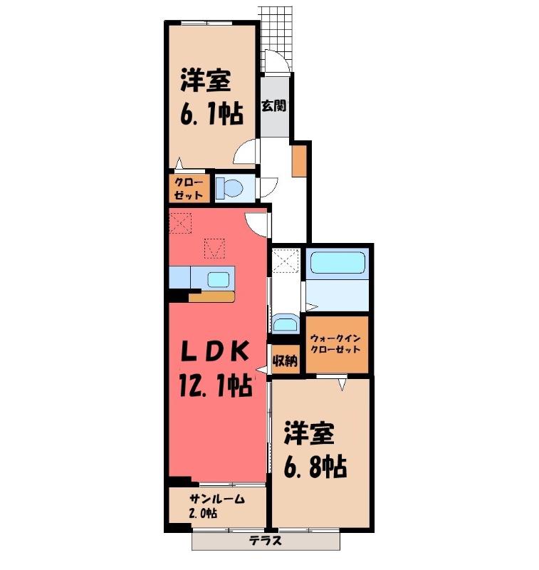 ウィステリア(2LDK/1階)の間取り写真