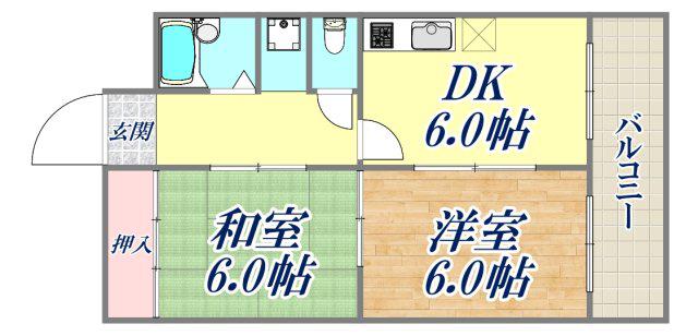 グランディアルネッサンス野崎通(2DK/1階)の間取り写真