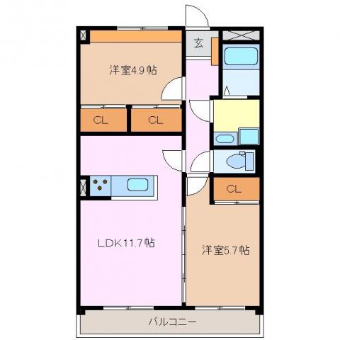 プリリアンスTAKEKOSHI(2LDK/2階)の間取り写真