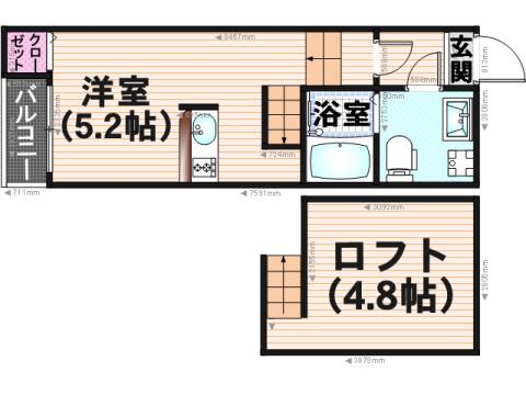 アムール大橋A(ワンルーム/1階)の間取り写真