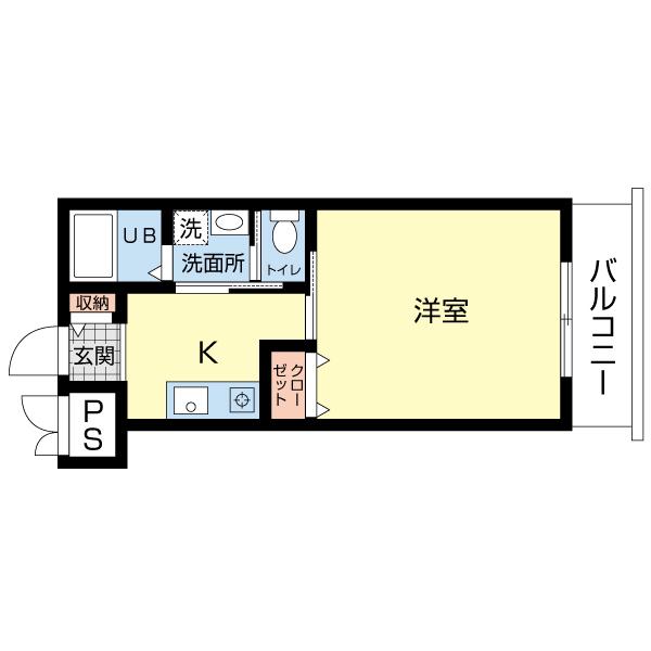 プライムガーデンふじみ野(1K/2階)の間取り写真