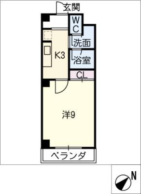 ウエストハイム(1K/2階)の間取り写真