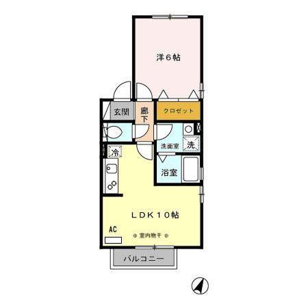 リヴェール(1LDK/2階)の間取り写真