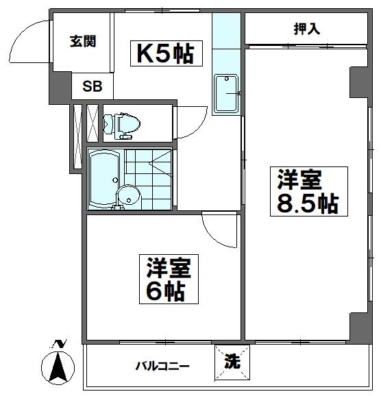 東都旭町コーポ(2DK/5階)の間取り写真