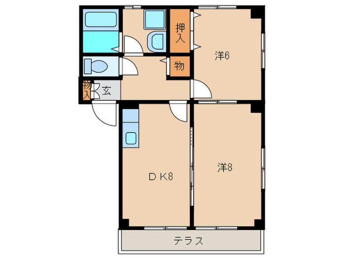 ネイ フィールド(2DK/1階)の間取り写真