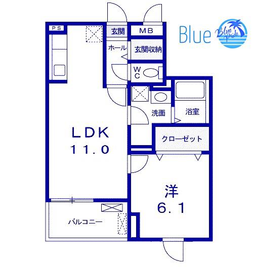 アイリス(1LDK/2階)の間取り写真