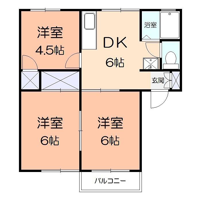 クローバーハイツ(3DK/2階)の間取り写真