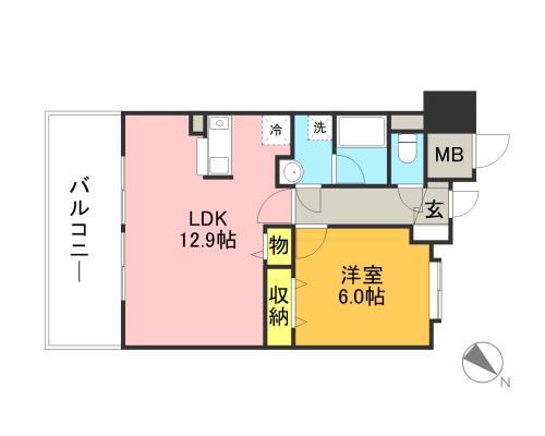 キルンズ博多駅南(1LDK/4階)の間取り写真