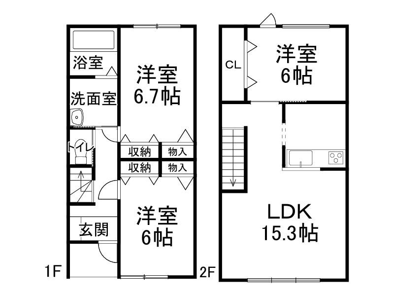 フルールII(3LDK/1階)の間取り写真