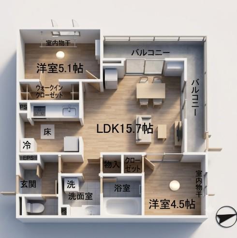 ミネット舟入南(2LDK/1階)の間取り写真