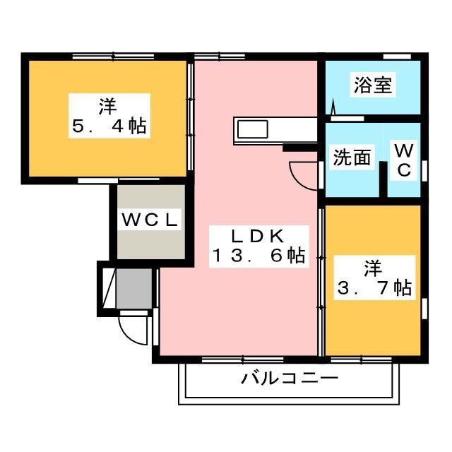クレセオファインB(2LDK/1階)の間取り写真