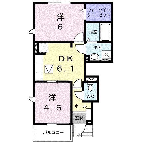オーブ セイバリー(2DK/1階)の間取り写真