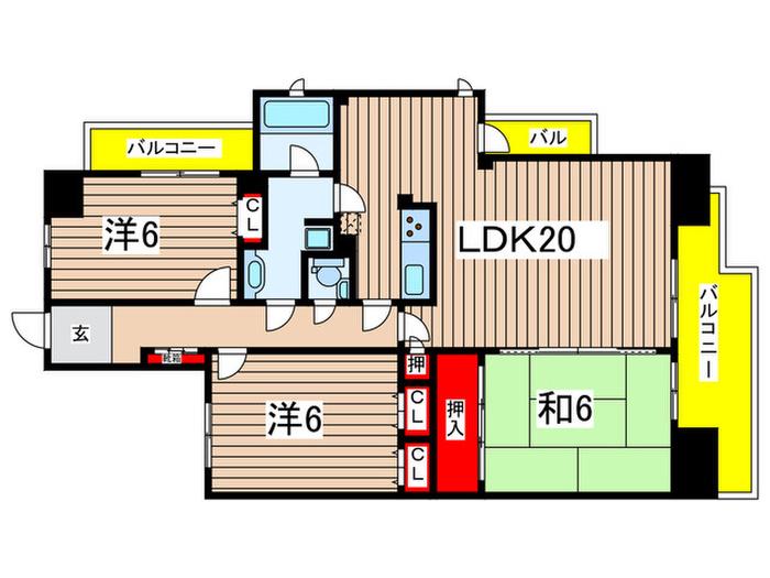 ダイアパレス中須(3LDK/6階)の間取り写真