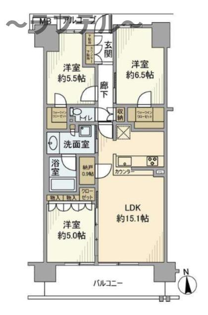 グランビュースクエア(3LDK/6階)の間取り写真