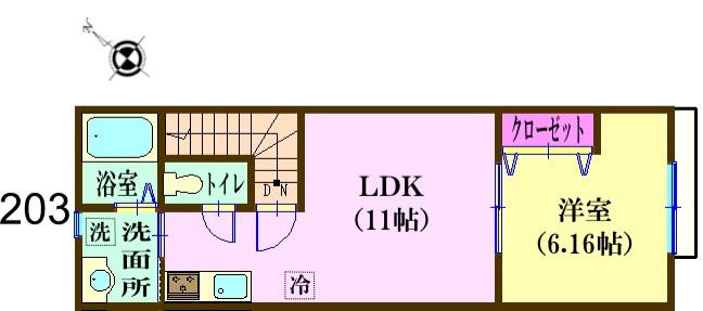 ナリトモ宮崎A(1LDK/2階)の間取り写真