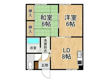 14条北4アパート(2DK/2階)の間取り写真