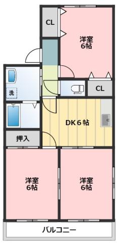 ベルパーク大瀬F(3DK/1階)の間取り写真