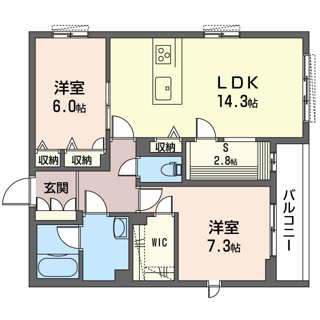 ラ カーサ フェリーチェ白山(2SLDK/2階)の間取り写真