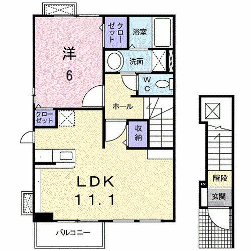 アレグリアI棟(1LDK/2階)の間取り写真
