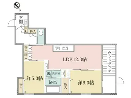ヘーベルヴィレッジ下赤塚カメリア赤塚(2LDK/1階)の間取り写真