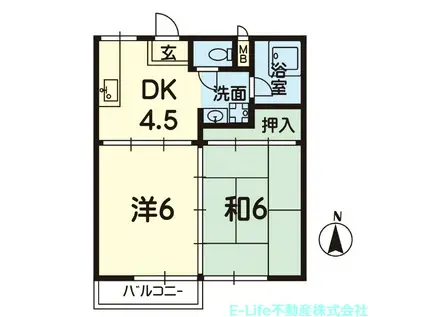 樹里ハイツ(2DK/2階)の間取り写真