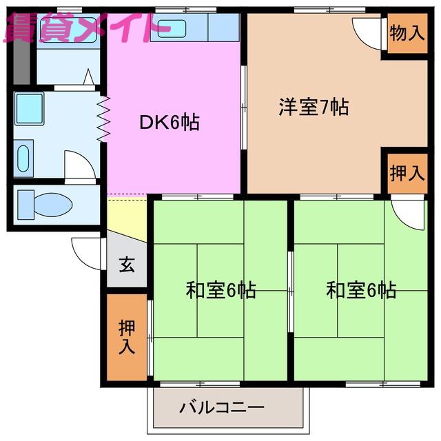 コンフォールC棟(3DK/2階)の間取り写真