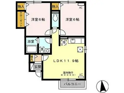 サンライズヒルズ D棟(2LDK/1階)の間取り写真