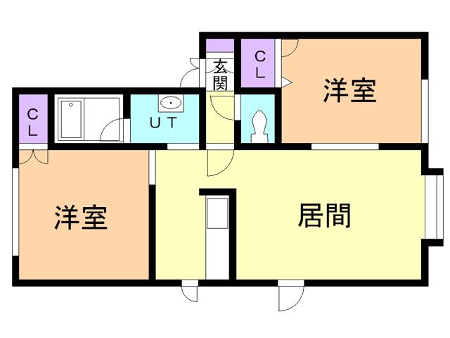 ベルシーヌ祝津(2LDK/1階)の間取り写真
