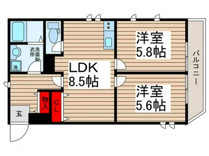 ダイヤモンドクレスト南柏(2LDK/5階)の間取り写真