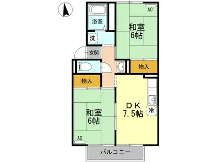 ハッピー・ユー B(2DK/2階)の間取り写真