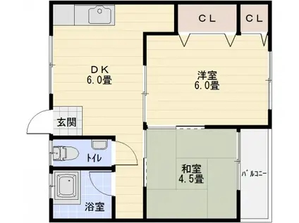 大清リバーサイドハイツ(2DK/3階)の間取り写真