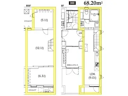 TS RESIDENCE 白金高輪(2LDK/B1階)の間取り写真