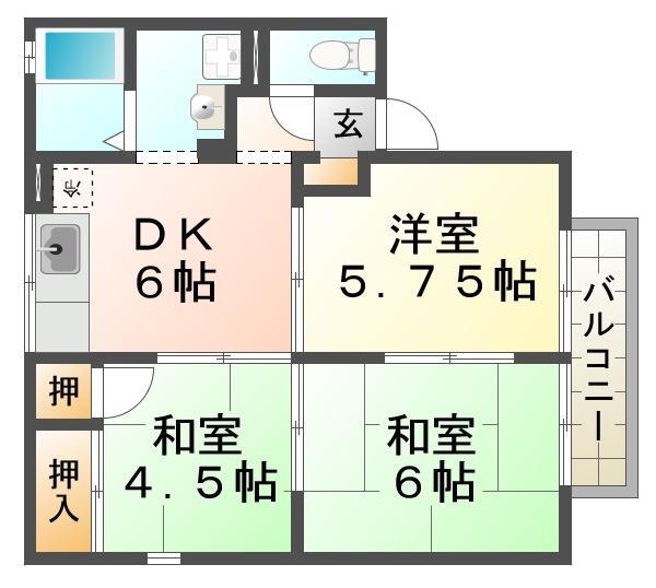 エステート塩屋山手(3DK/1階)の間取り写真