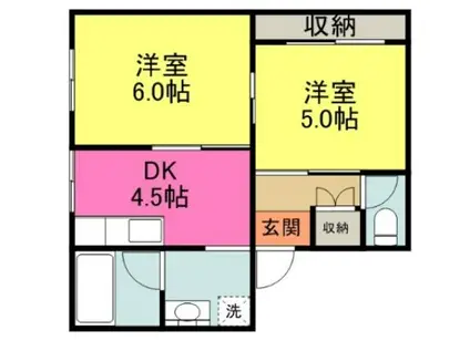 グレースタカツキ 3号棟(2DK/4階)の間取り写真