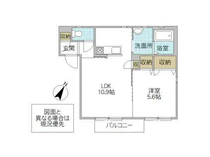 レ・ドゥーシャB(1LDK/1階)の間取り写真