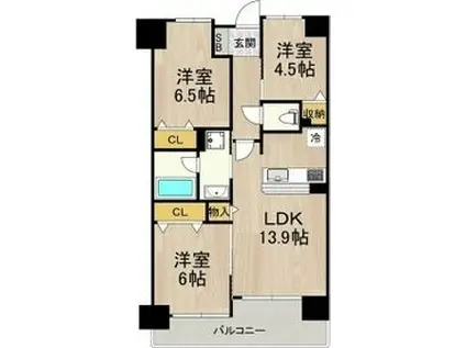 グランソレイユ日本橋(3LDK/12階)の間取り写真