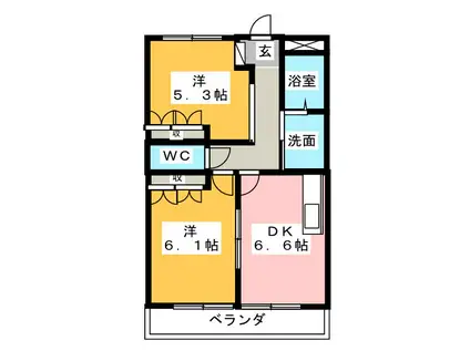 静岡県静岡市駿河区 3階建 築19年(2DK/3階)の間取り写真