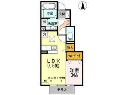 ノワ ココット(1LDK/1階)の間取り写真