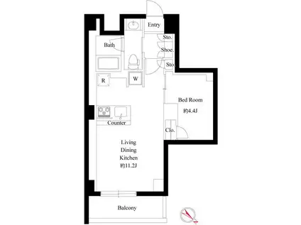 ラ・ミアカーサ中目黒(1LDK/1階)の間取り写真