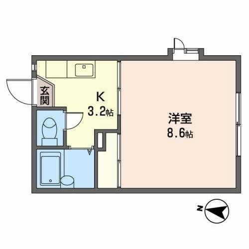 アルコットB(1K/1階)の間取り写真