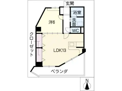 ハイブリッジマンション61(1LDK/6階)の間取り写真