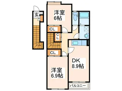 FELICIA壱番館(2DK/2階)の間取り写真