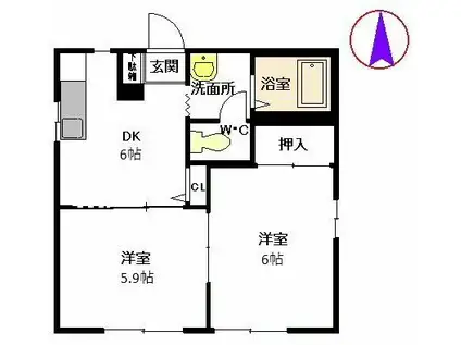 フレグランス玉名 II棟(2K/1階)の間取り写真