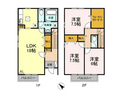 ローズモアA(3LDK/1階)の間取り写真