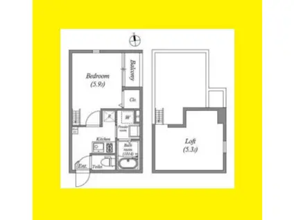 スカイフラット姫島(ワンルーム/2階)の間取り写真