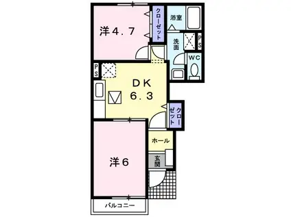 ラ・べレッツァI・II・III(2DK/2階)の間取り写真