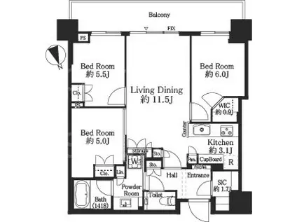 GLOBAL FRONT TOWER(3LDK/14階)の間取り写真