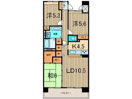アソシエール溝の口(3LDK/4階)の間取り写真